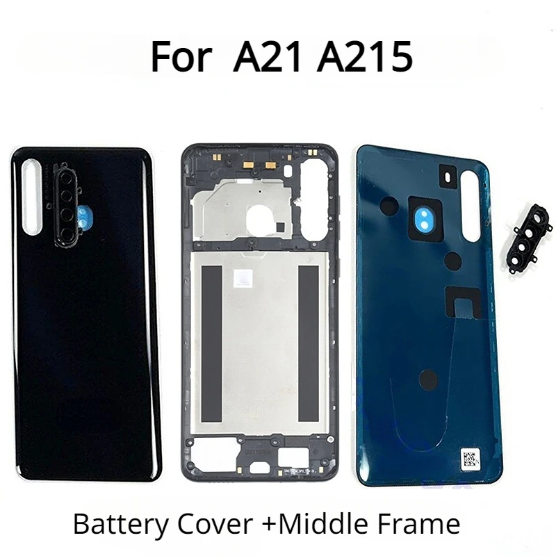 Back Cover For Samsung Galaxy A21 A215 SM-A215 Rear Door Housing Case Battery Cover +Middle Frame Repair Parts