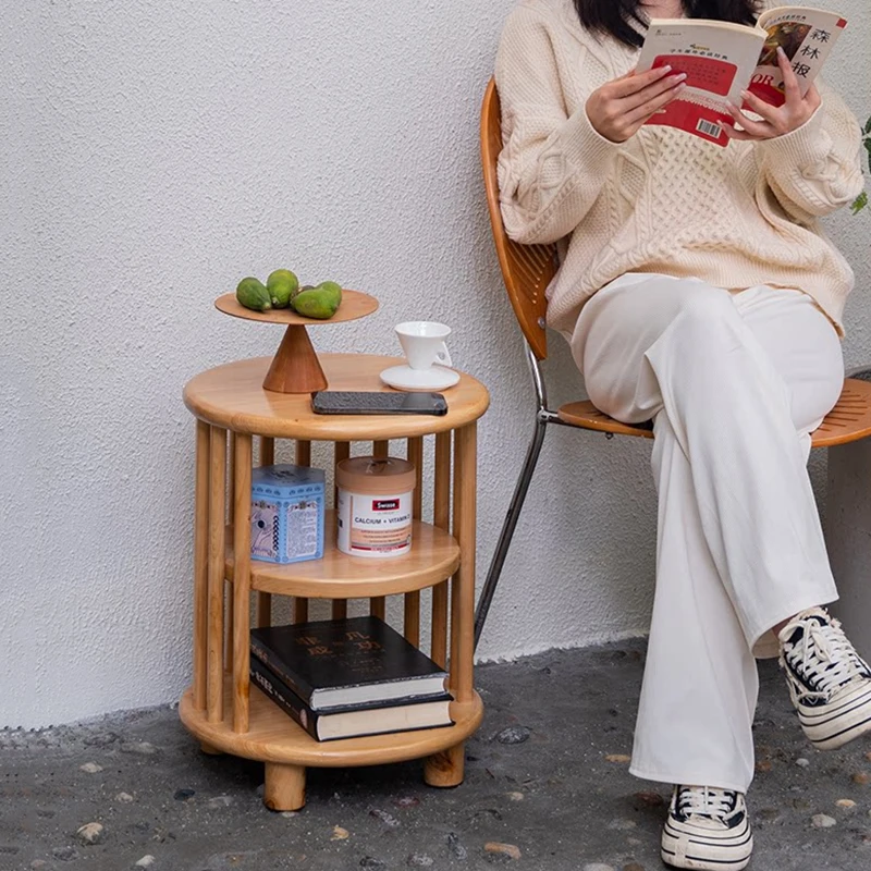 Solid Wood Bedside Table,Bedroom Double Layered Nightstand,Living Room Side Table,Storage Cabinet,Home Shelf,Nordic Furniture