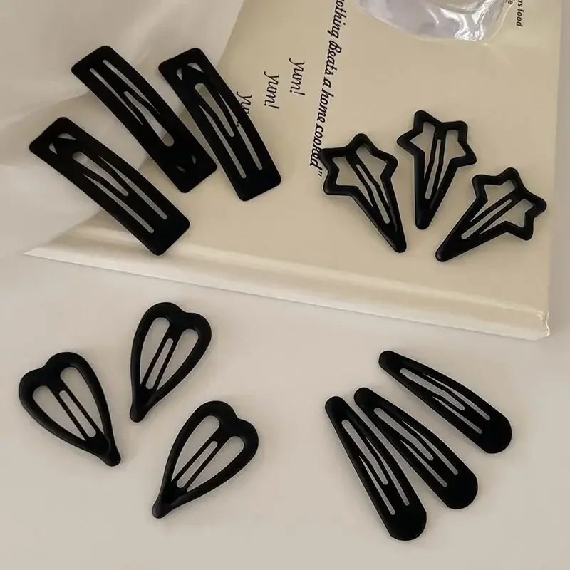 New 3pcs Black Hair Clips Black Versatile Simple Bangs Hairpins Broken Hair Fixed Clips Love Star Forehead Styling Bangs BB Clip