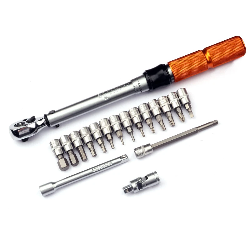 19pcs﻿ Professional Bicycle Bike Torque Wrench 1/4 inch1-25Nm Pre Set torque Wrench  Hand Tools Socket Spanner Set Kit ﻿