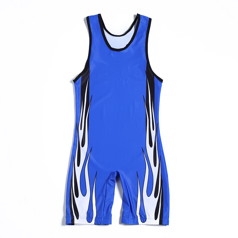 Blue Wrestling Singlets Tummy Control Wear GYM Sleeveless Triathlon PowerLifting Clothing Swimming Running Skinsuit