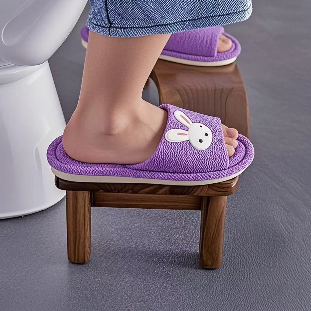 Solid Wood Toilet Footstool Ergonomic Squatting Step Stool for Adults Bathroom Squat Position Aid Movable Bathroom Furniture