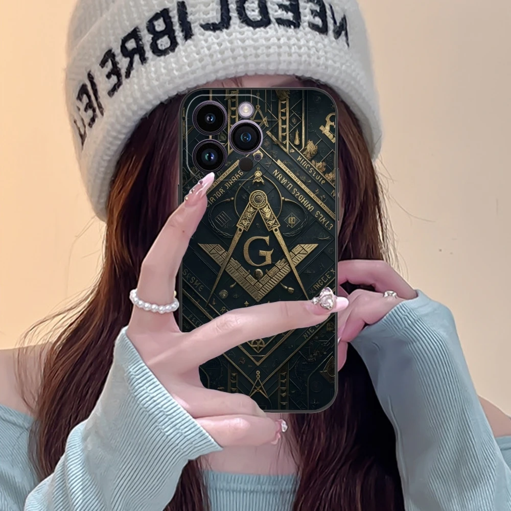 Fashion Freemason Mobile Cell Phone Case for iPhone 15 14 13 12 11 X XR XS 8 7 Pro Max Plus Mini Black Soft Phone Cover Shell