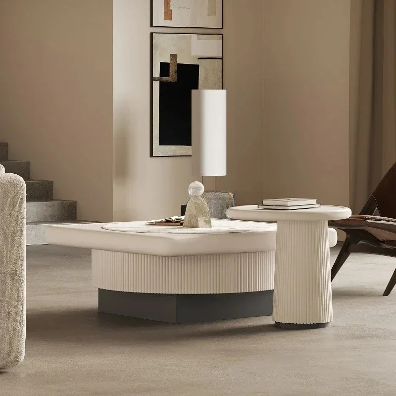 Designer cream coffee table combination white Nordic creative personality rock slab square coffee table