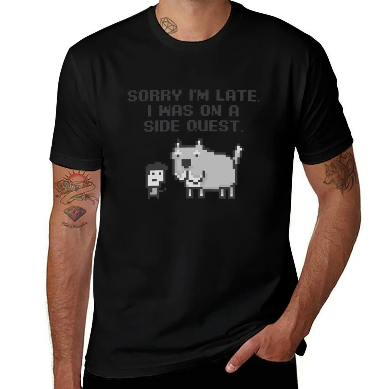 Sorry I'm Late. I Was on a Side Quest T-Shirt Basic Simple Design Short Sleeve Shirt T-Shirt