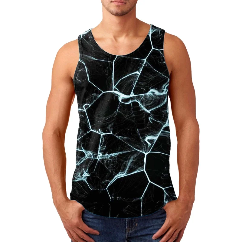 Geometric Splicing Pattern Tank Tops For Men Colorful Gradient 3D Printed Vest Summer Casual Loose Tops Street Round Neck Tees