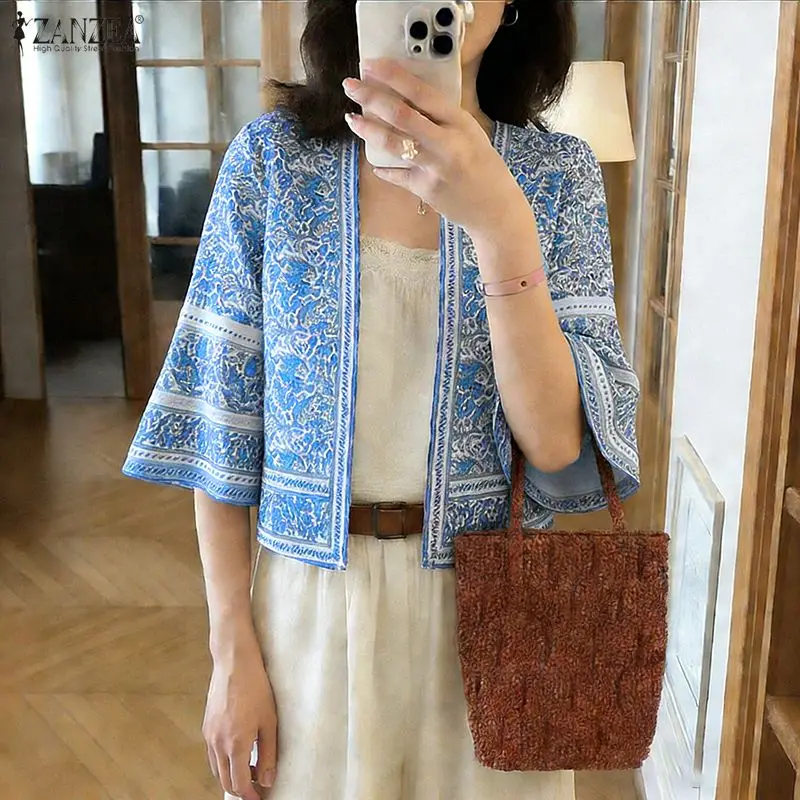 

ZANZEA Women Blouse Fashion Floral Print Tops Half Sleeve Summer Spring Tee Streetwear OL Work Party Female Blusas Oversize