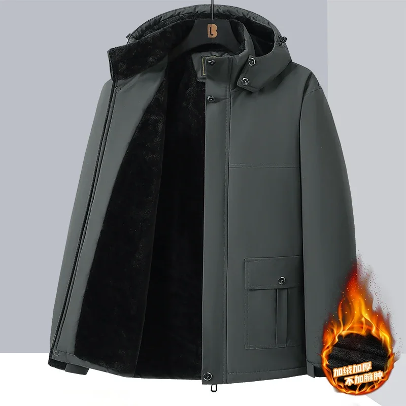 Big Size Winter Jacket Men Hooded Zip Up Padding Male Waterproof Padded Coat Fur Fleece-lined Warm Thick Windbreaker Plus 10XL