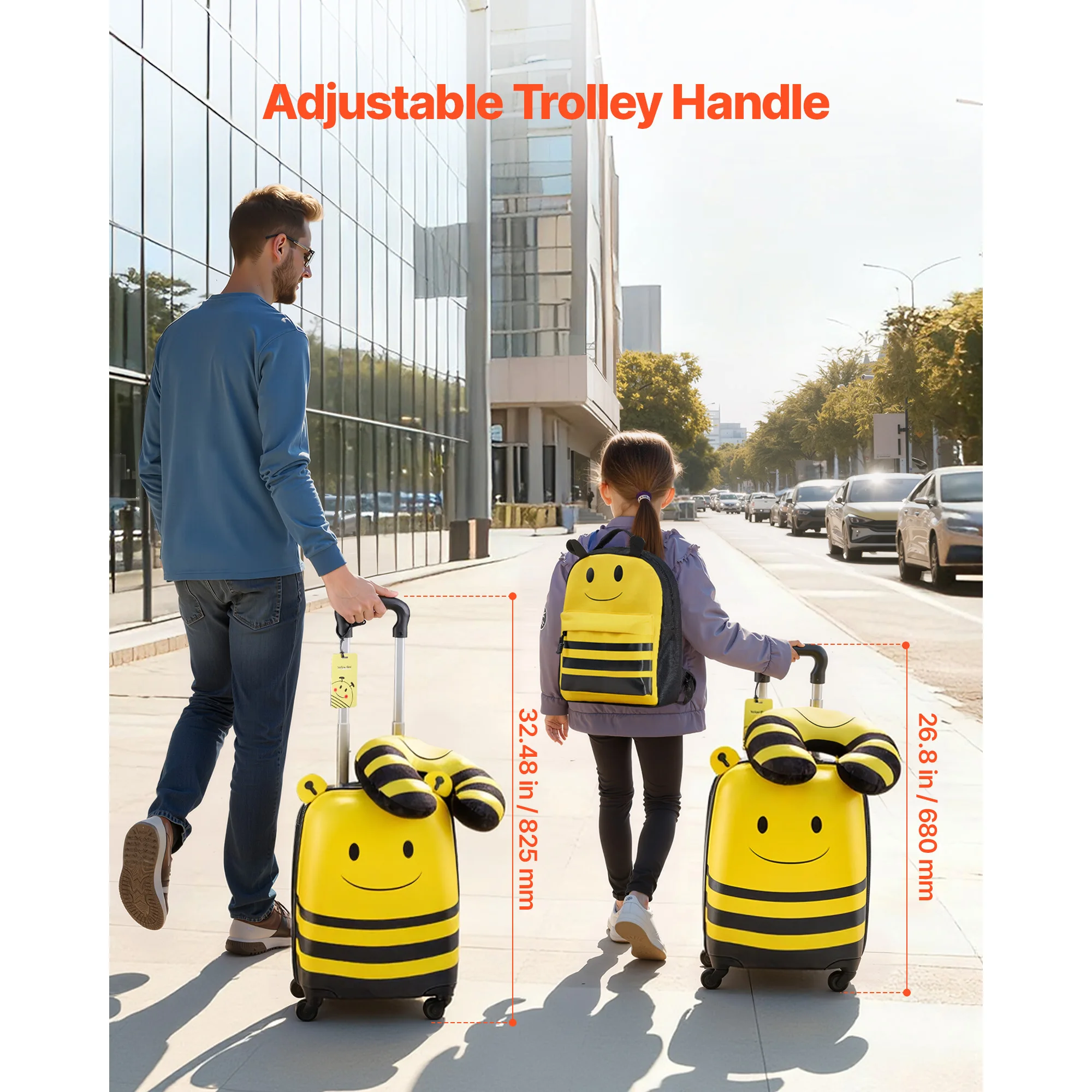 Fotografia 6: Conjunto de Malas para Crianças SucceBuy com 5 Peças, Mala de Viagem com Rodas de 18 polegadas, Mochila e Almofada em Forma de U