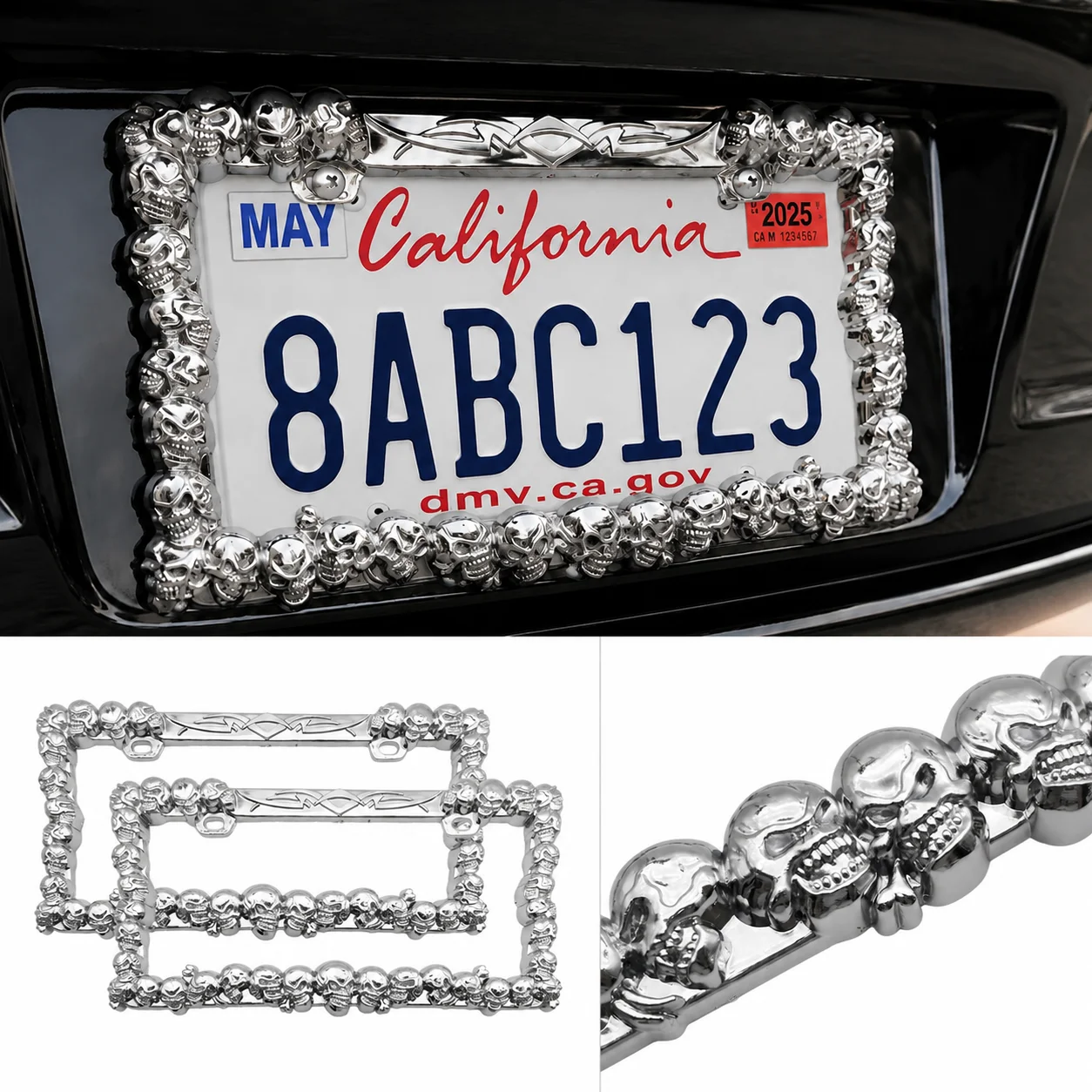 2 Stücke ABS Schädel Muster Kennzeichenhalter für American Standard Kennzeichenrahmen Zubehör Teile Mecico Kanada