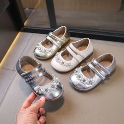 2024 Nuova Principessa Ragazze Scarpe Per Bambini Alla Moda Lucido Perla Punta Quadrata Scarpe Per Bambini Della Ragazza Mary Janes Banda Stretta Luce Appartamenti Per Bambini