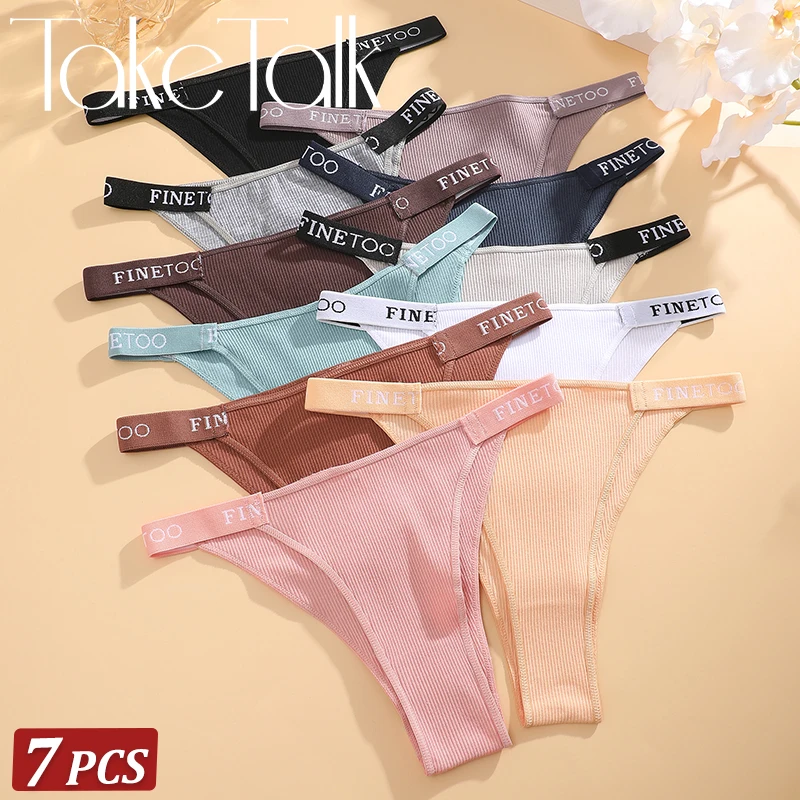 7 Teile/satz frauen Baumwolle Höschen Sexy Unterhosen Niedrige Taille Weibliche Slips Finetoo Buchstaben Tanga Einfarbig Intime Dessous M-XL