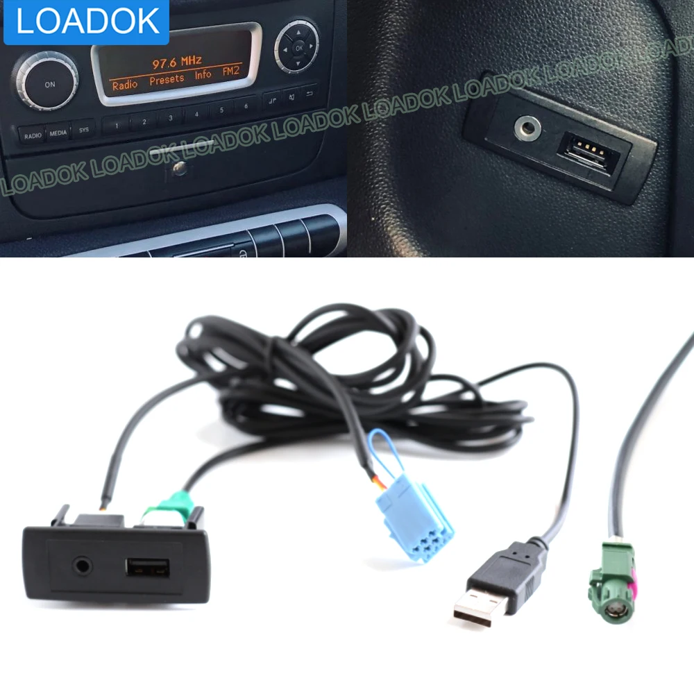 

4 6 Pin Car CD Radio 3.5mm AUX USB interface Jack Adapter Cable for Mercedes-Benz Smart 450/451 Fortwo