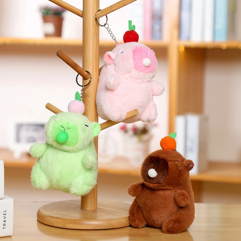 Cute Blowing Bubbles Capybara Plush Keychain Pendant Funny Cartoon Doll Car Keychain Women's Backpack Charm Gift