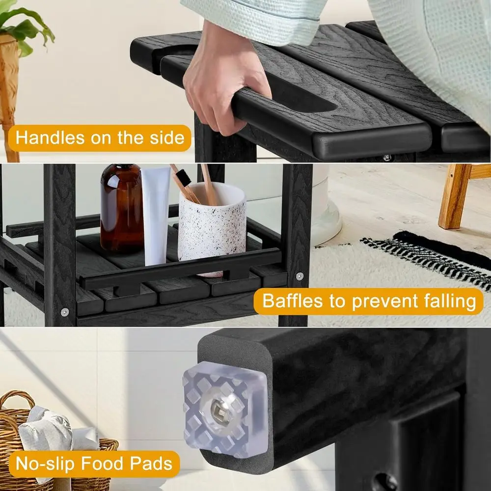 Banco de Chuveiro Compacto em HDPE com Armazenamento e Alças, Adequado para Uso Interno ou Externo