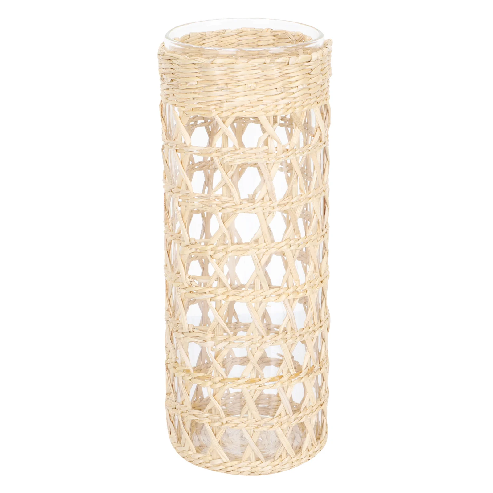 Aromatherapy Glass Cup Straw Weaving Decorative Holder Home Wedding Party Table Decor Candles Cup Holders
