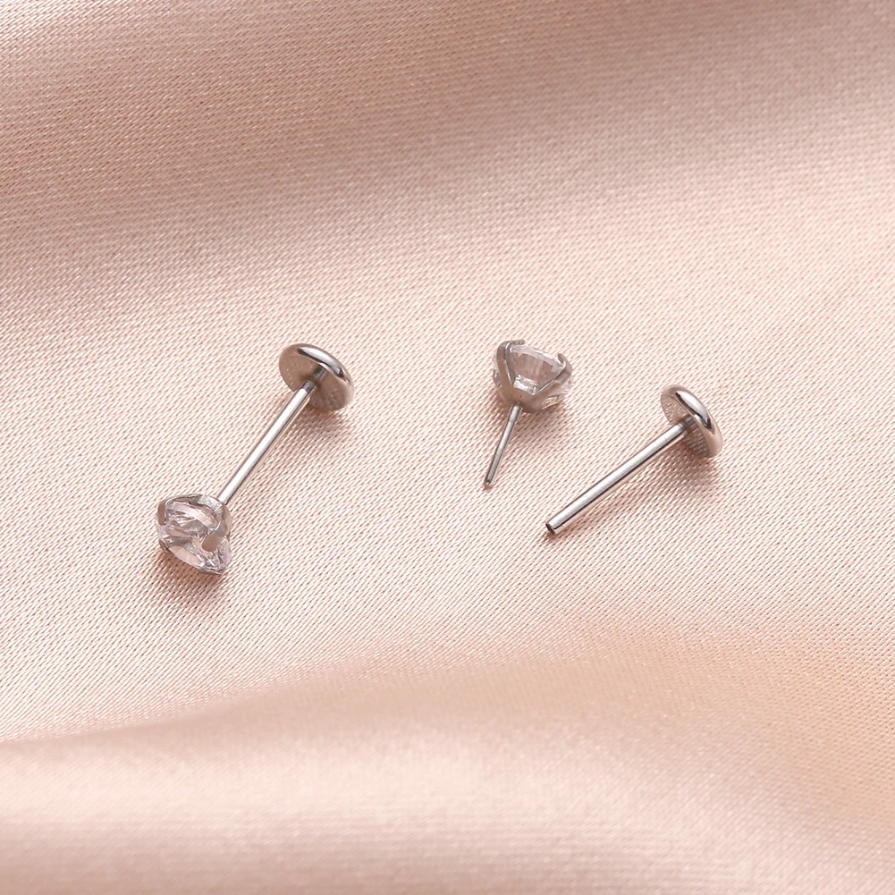 3Pcs/Lot 20G Push-in Lip Ear Tragus Labret Piercing Set Stainless Steel Flat Back Threadless Stud Earrings for Cartilage Helix