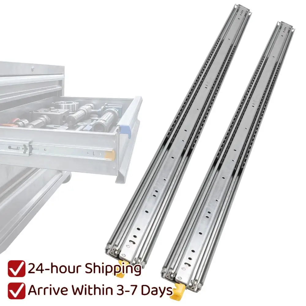 

1 Pair Ball Bearing Drawer Slides 76mm Wide with Lock Quiet Silent Capacity 500 Lb for Kitchen Office Tool Box Dresser