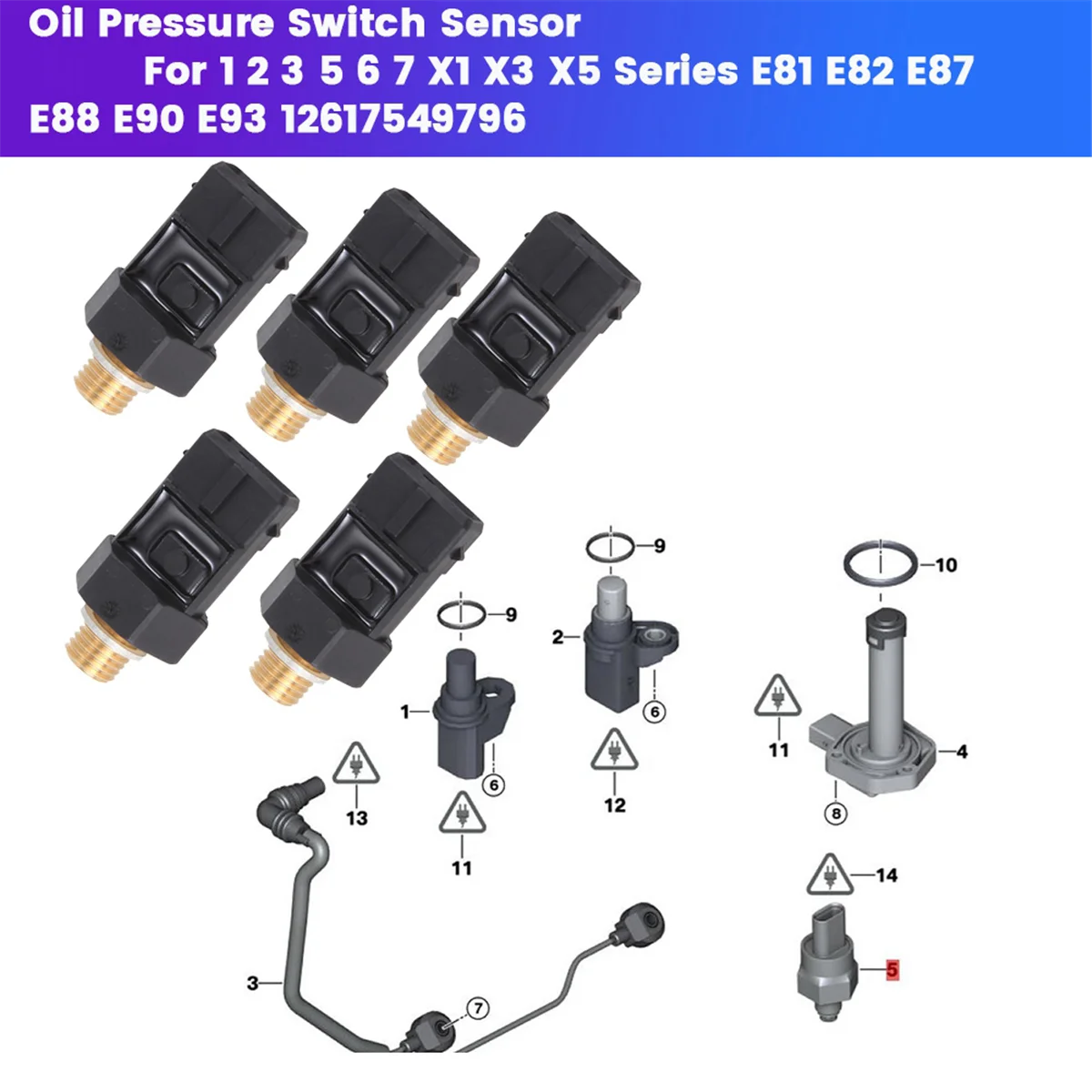 

5Pcs Car Oil Pressure Switch Sensor for BMW 1 2 3 5 6 7 X1 X3 X5 Series E81 E82 E87 E88 E90 E93 549796-05 15680410 PS530
