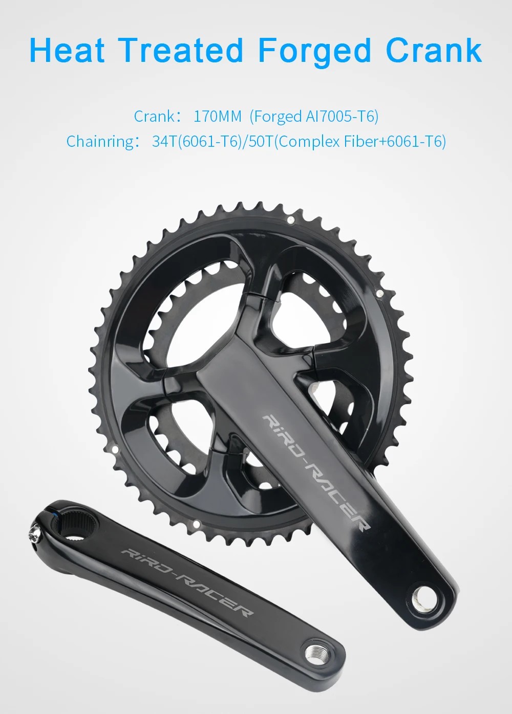 RIRO RACER R8 Rennrad-Kurbelgarnitur, ultraleichtes Kettenblatt, 170 mm, 50–34 Zähne, Kettenblätter, hohle integrierte Faltrad-Kurbelgarnitur – Detail 5