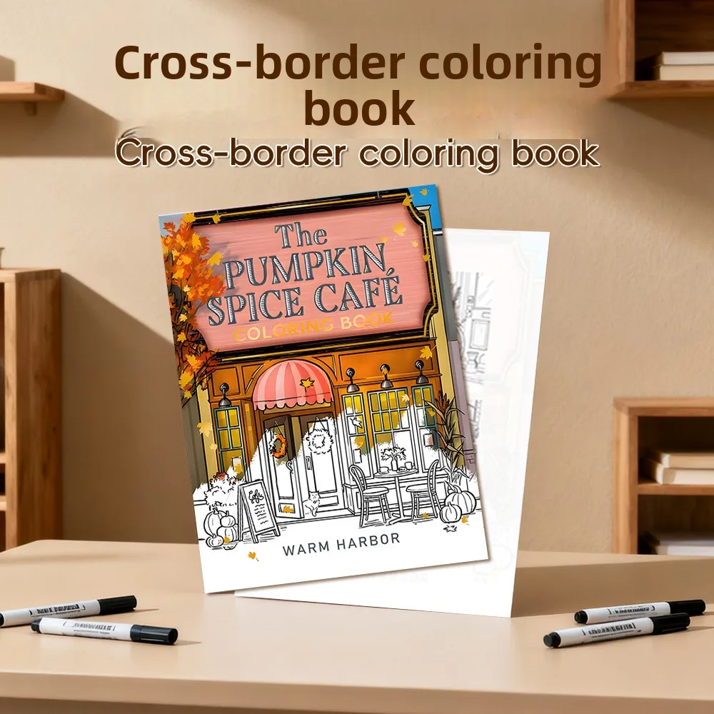

A4 Pumpkin Spice Cafe Coloring Book Cozy Coffee Shop Illustrations for Adults Stress Relief Art Therapy Gift