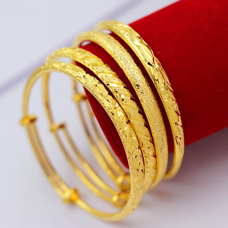 24K Real Gold 999 Bangles Women's Full Star Push-pull Bracelet Female Hundred Meteor Shower Thickened Golden Yellow Jewelry