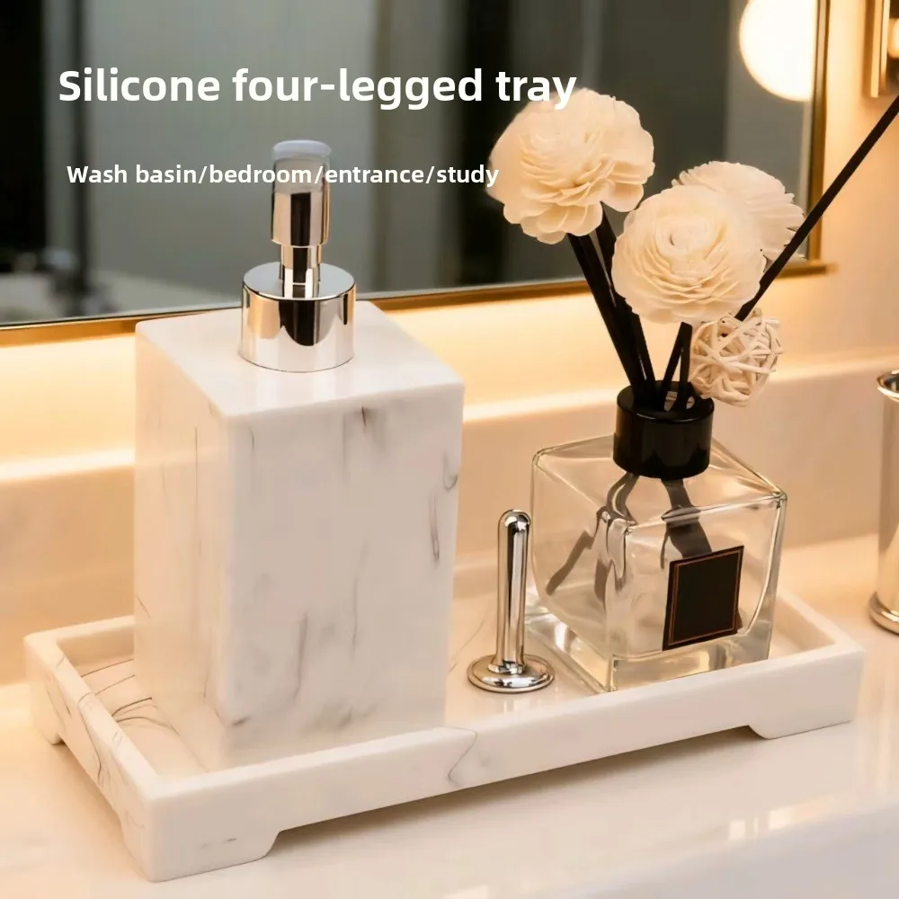 

Bathroom Silicone Four-legged Storage Tray New Jewelry Storage Tray Marble Pattern Aromatherapy Tray Bathroom Finishing Tools