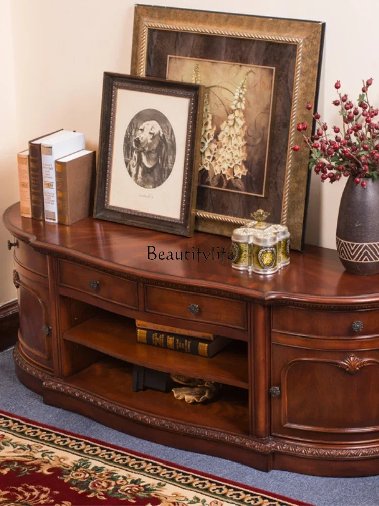 European solid wood TV cabinet Arc American semi-circular storage TV cabinet