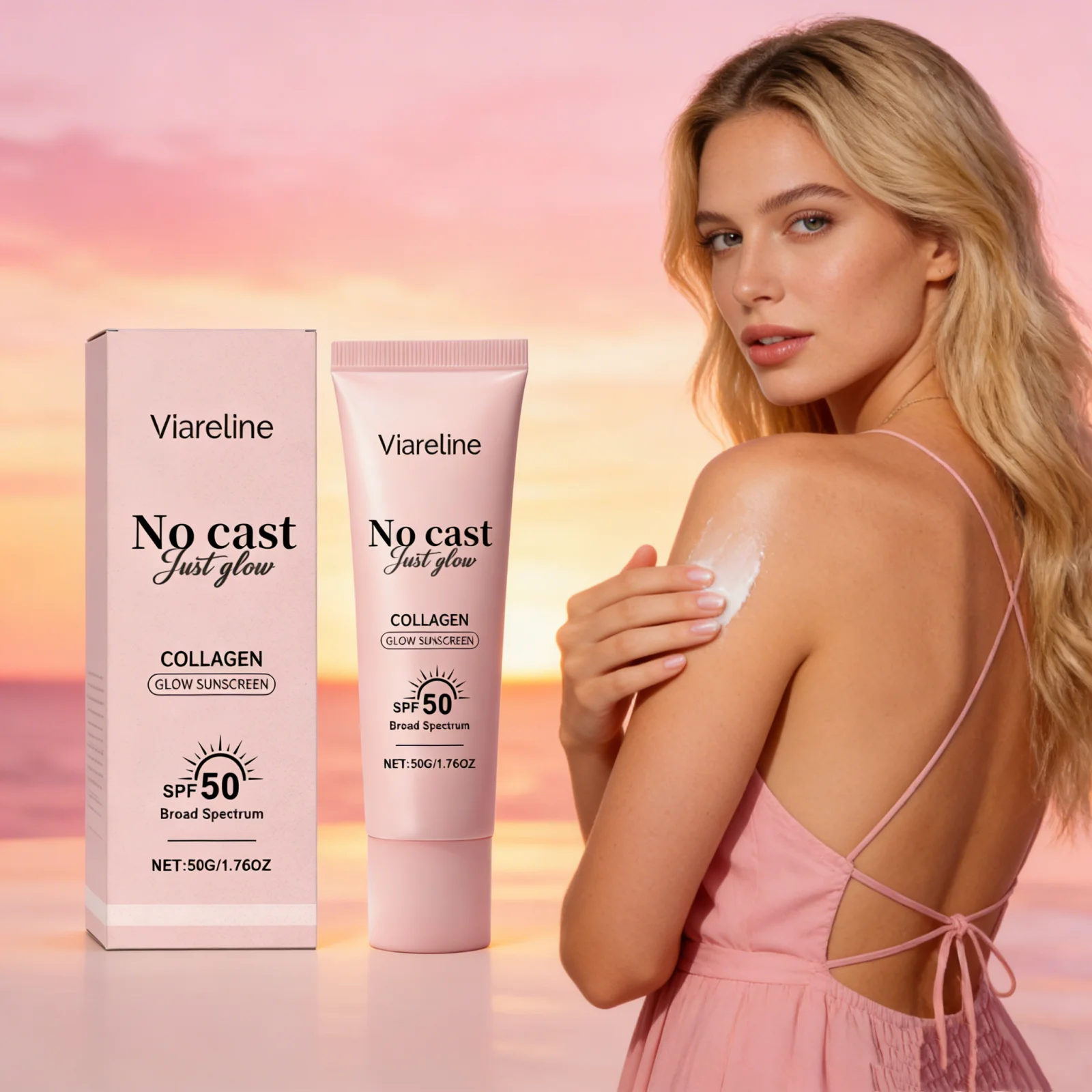 

2 In 1 Hydrating Sunscreen Rich In Collagen SPF 50+ UV Protection Moisturize Refreshing Lightweight Non Sticky Lasting Sun Cream