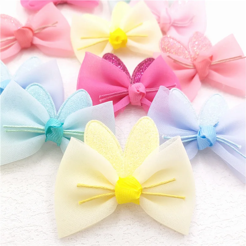 20Pcs Mesh Bowknot Rabbit Ear Applique per fai da te Baby Hair Clip Hat Headwear artigianato patch Decor Ornament accessori di abbigliamento