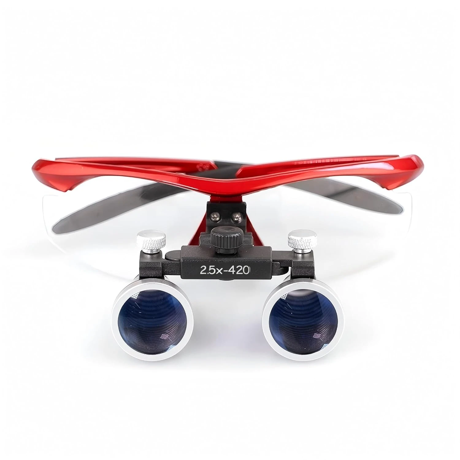 Ergonomic 2.5-3.5X 420mm Binocular Headband Magnifier-Red Frame Adjustable Optical Loupes for Fine Craftsmanship & Detailed Task