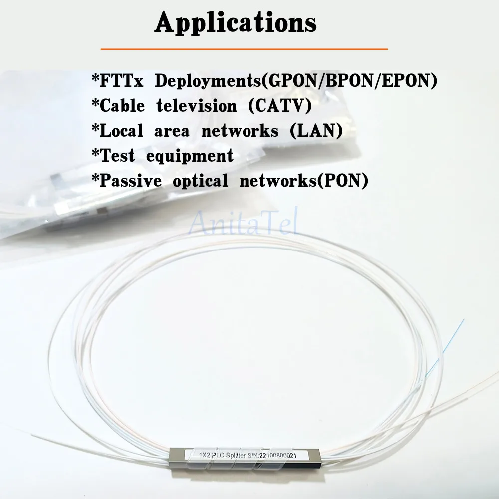 10pcs 1x2 1x4 1x8 1x16 Fiber Optic PLC splitter without connector cable 0.9mm Mini Blockless 2,4 Ports Fiber PLC Splitter