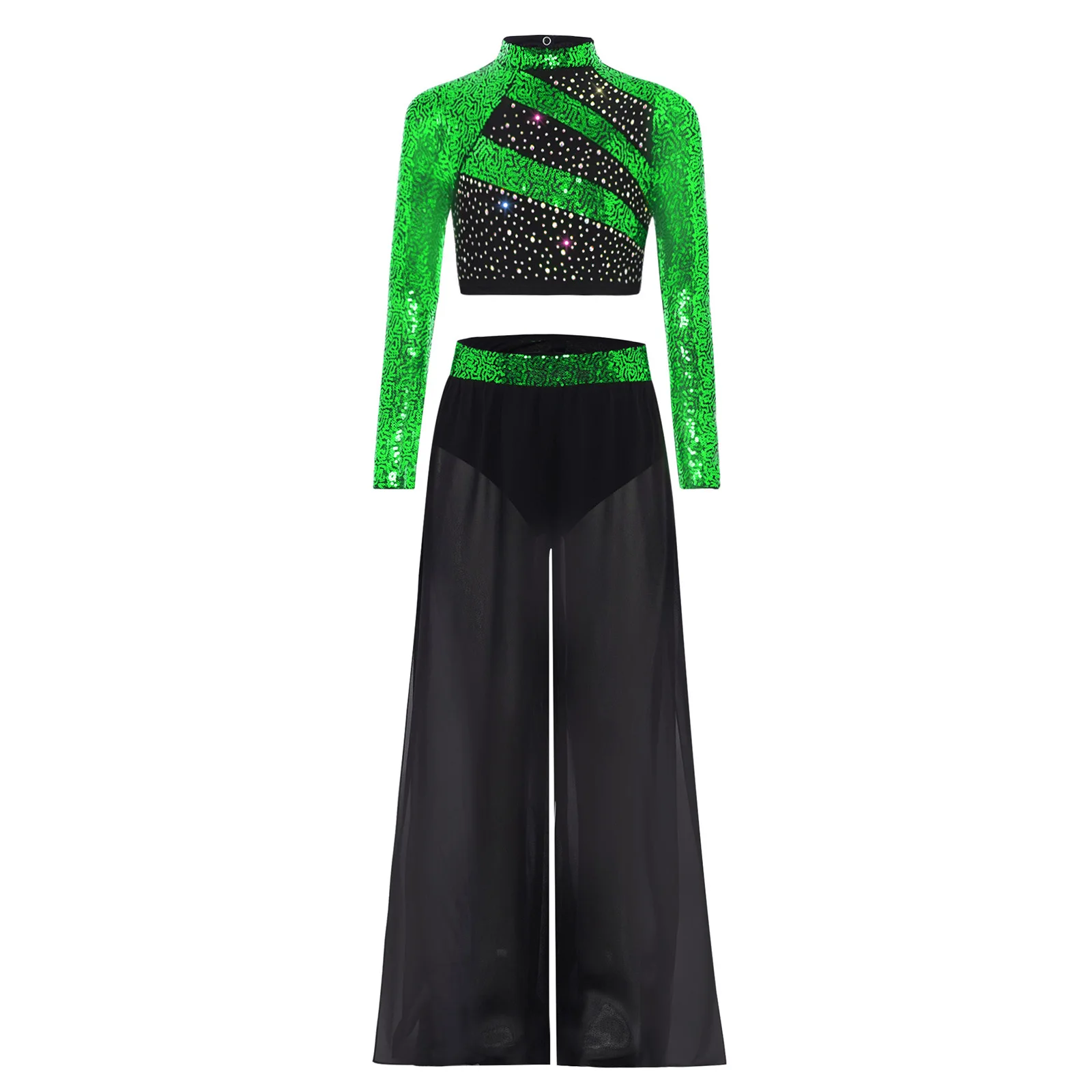 Haut court de danse Jazz moderne pour filles, 2 pièces, avec superposition, jambes larges, pantalon fendu sur le côté, tenues de spectacle de danseuse de Ballet lyrique