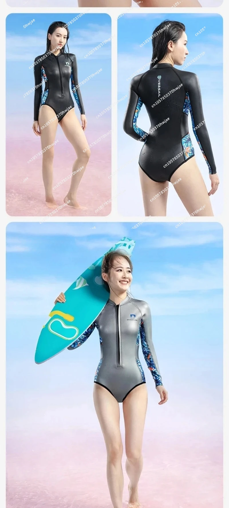 DIVE&SAIL 2mm Yamamoto Neoprene Super Stretchy Long Sleeves Front Zipper Glide     Women Freediving Wetsuit