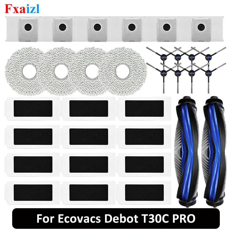 Zubehör für Ecovacs Debot T30C PRO / T30C PRO OMNI GEN2 Staubsaugerteile: Hauptbürste, Seitenbürste, HEPA-Filter, Wischtuch, Staubbeutel