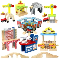 Wooden Track Accessories All Kinds of Wooden Bridge Tunnel Station fit for Brand Wooden Train Tracks Railway Toys for Kids