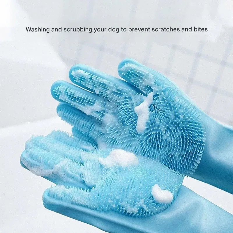 Pet Grooming Cleaning Gloves Dog Cat Bathing Shampoo Glove Scrubber Magic Dishwashing Cleanner Sponge Silicon Hair Removal Glove