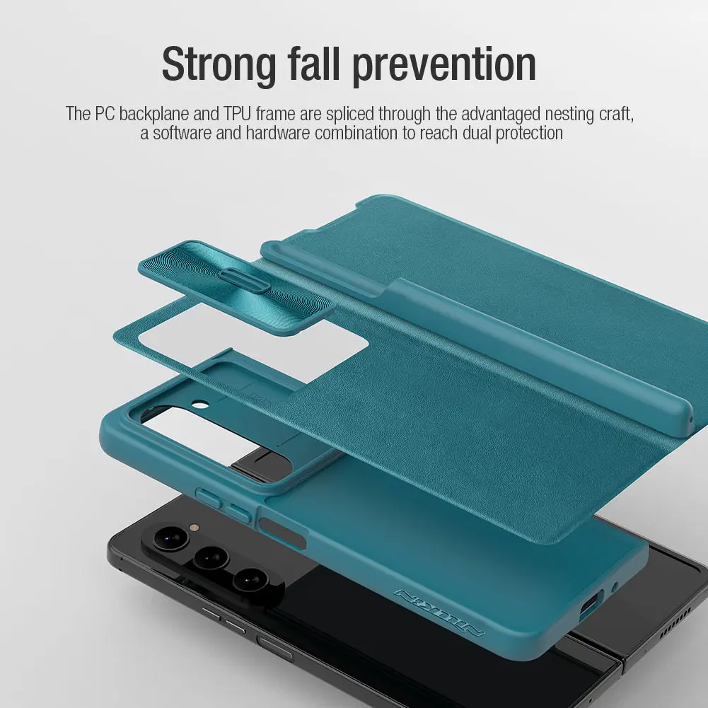 NILLKIN Qin Flip Leather Case for Samsung Galaxy Z Fold 5 with S-Pen Pocket Slide Camera Lens Cover Full Protection Phone Case