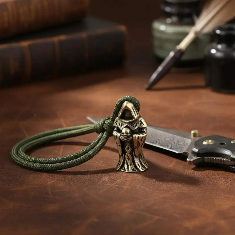 Knife Beads Brass Skull 3D EDC Paracord Pendant for Outdoor Survival DIY Lanyard Keychain Accessory