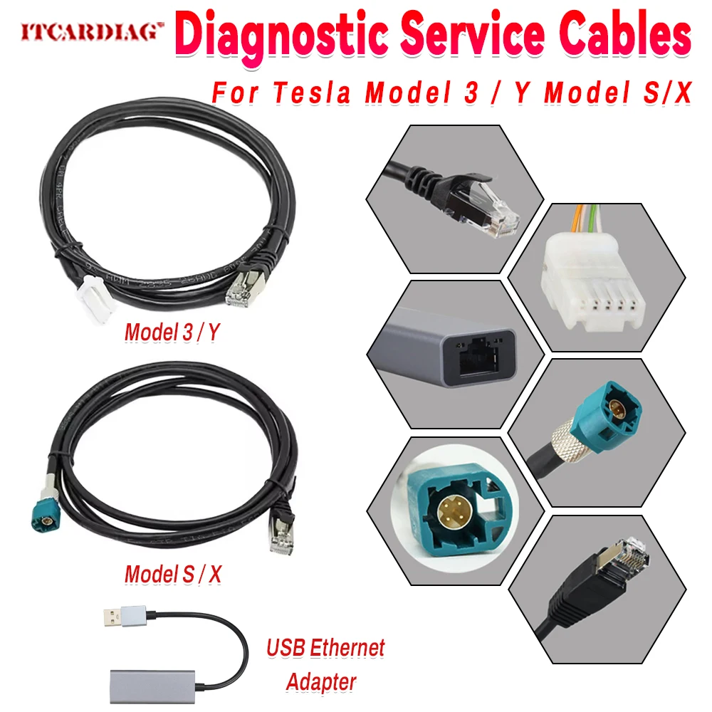 

2025 Ethernet 1,5-метровый диагностический сервисный кабель для Tesla Toolbox Model 3/Y/S/X 1137658-00-A 1137658-00-C Ремонтный инструмент