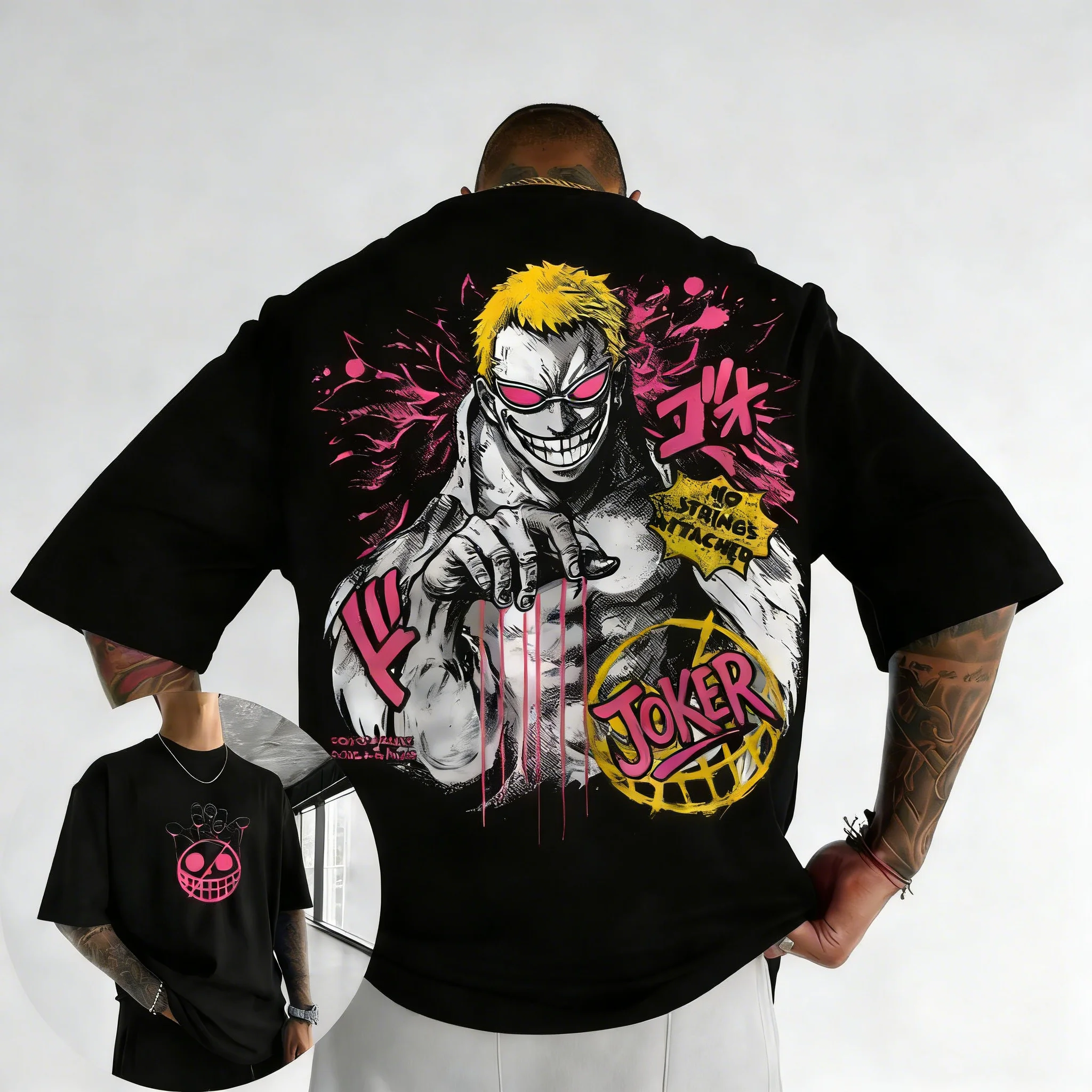 

ONE PICE Men's Summer Cotton T-shirt 2026 New Doflamingo Anime Printing Trend Versatile Large Loose Casual Y2K Parent Child Top