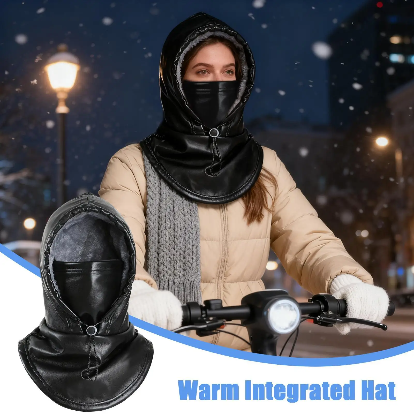 

Windproof Cold Weather Face Cover, PU Thickened Hat for Motorcycle Riding, Outdoor Hiking & Commuting