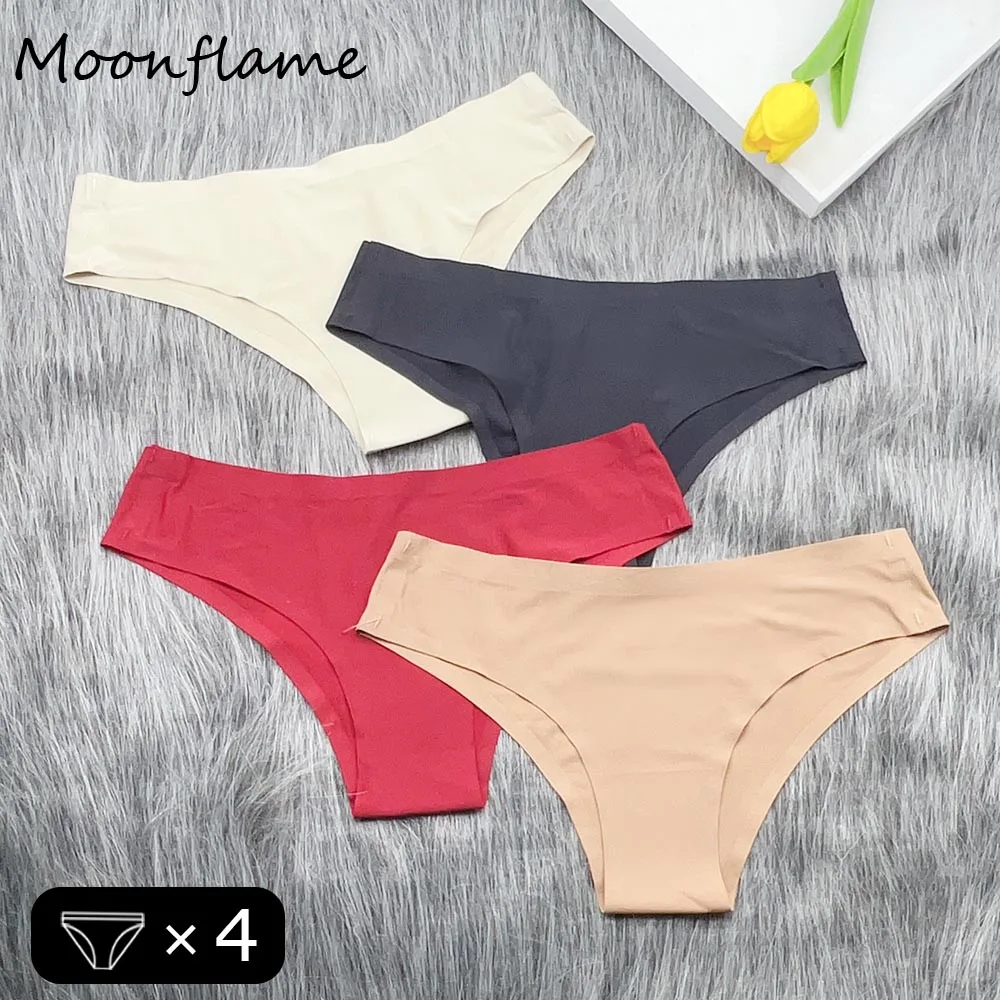 

4PCS/Set Seamless Panties Women Sexy Underwear Ice Silk Underpants Low Waist G-string Female Soft Solid Ultra-thin Briefs