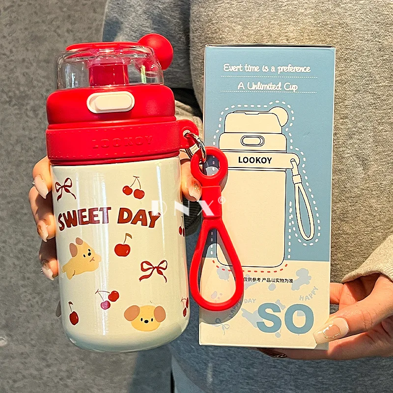 2024 Cartoon Water Cup 316 Stainless Steel Insulated Cup New Female High-Looking Straw Cup Student Cute Portable Cup Gift