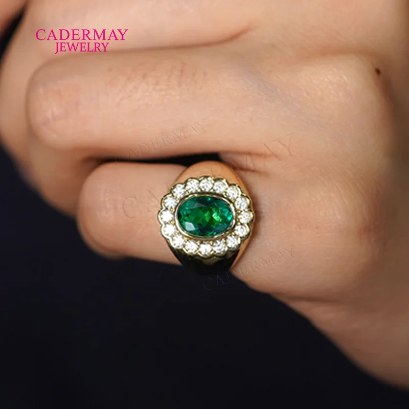 Cadermay Lab Grown Emerald Gemstone Custom Index Pinky Ring for Women Men 925 Silver Moissanite Ring for Christmas Gifts Jewelry