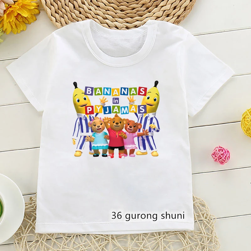 

Banana In Pyjama Cartoon Print Tshirt Girls/Boys Harajuku Kawaii Kids Clothes Funny White T Shirt Children'S Clothing T-Shirt