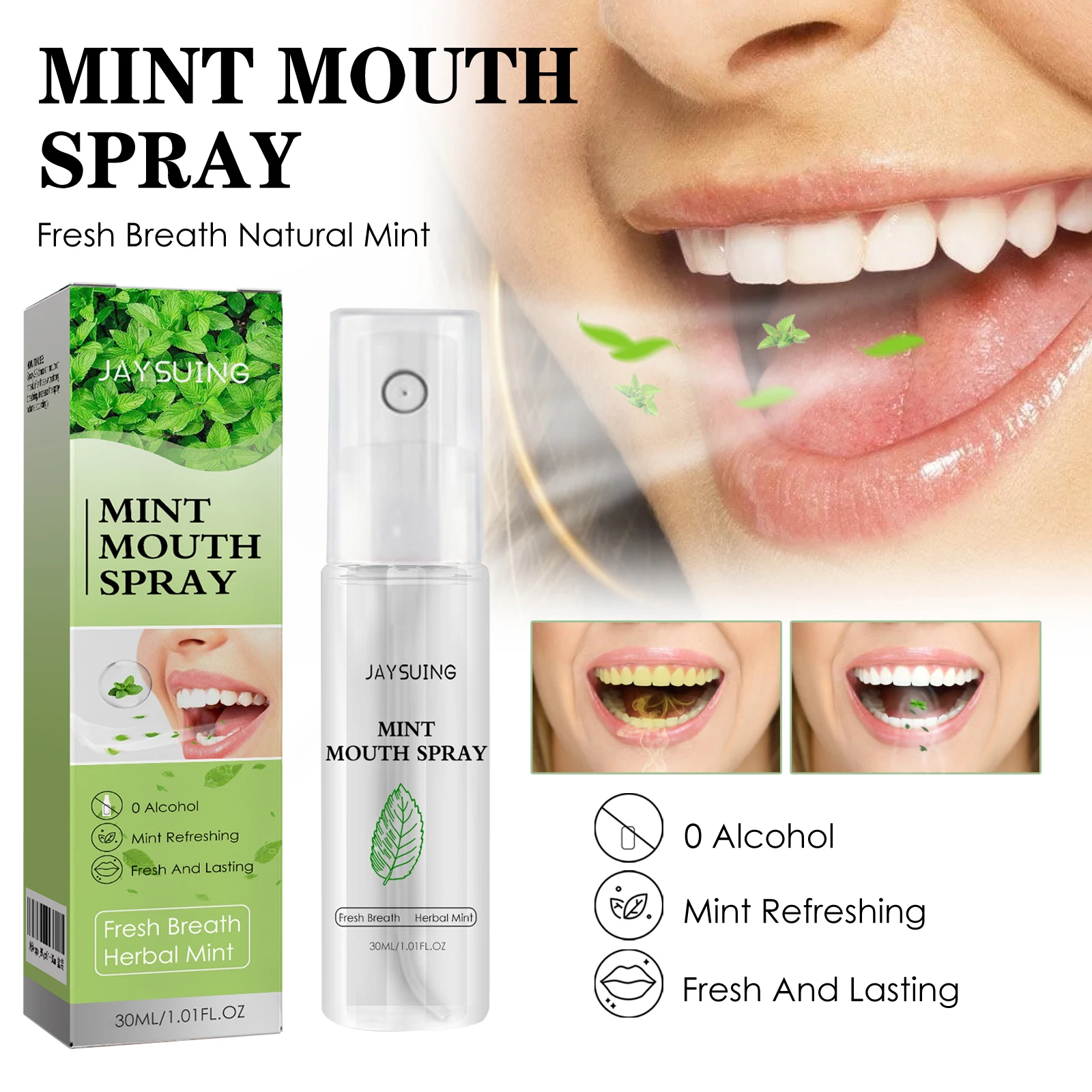 30ml Long-lasting Fresh Mouth Spray To Remove Bad Breath Portable Breath Freshener with Long-lasting Fragrance Mint Flavor