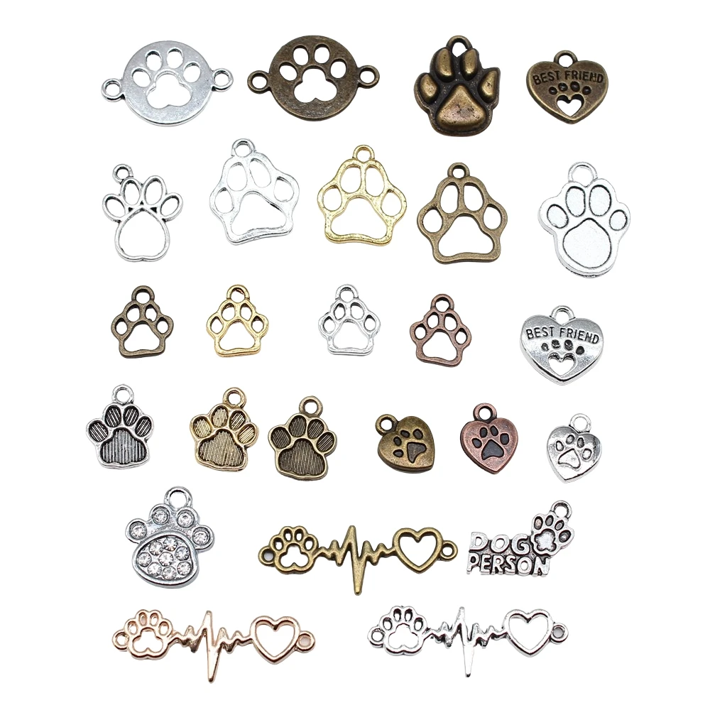 20pcs Charms Dog Paw Tibetan Bronze Silver Color Pendants Antique Jewelry Making DIY Handmade Craft