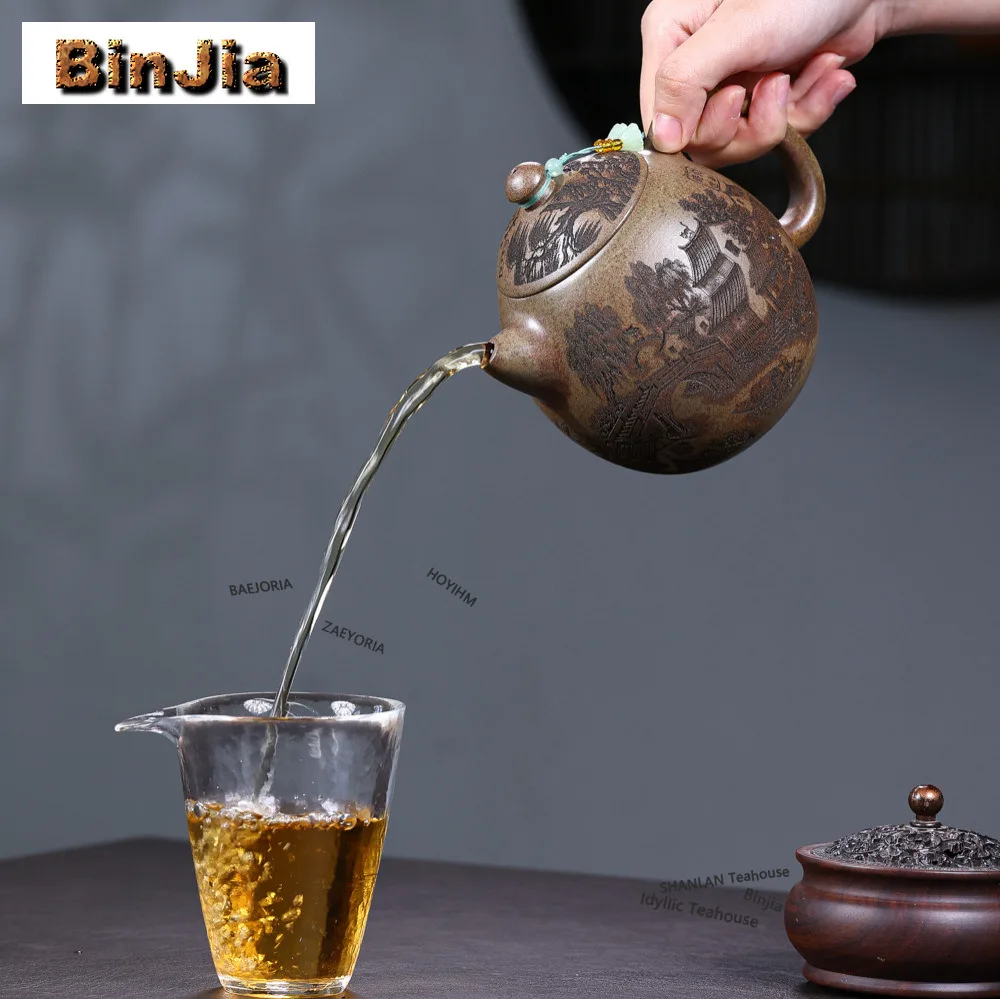 BAEJORIA 600ml Vintage Yixing Purple Clay Teapots Handmade Dragon Egg Pot Raw Ore Graphite Section Mud Kettle Zisha Teaset Craft