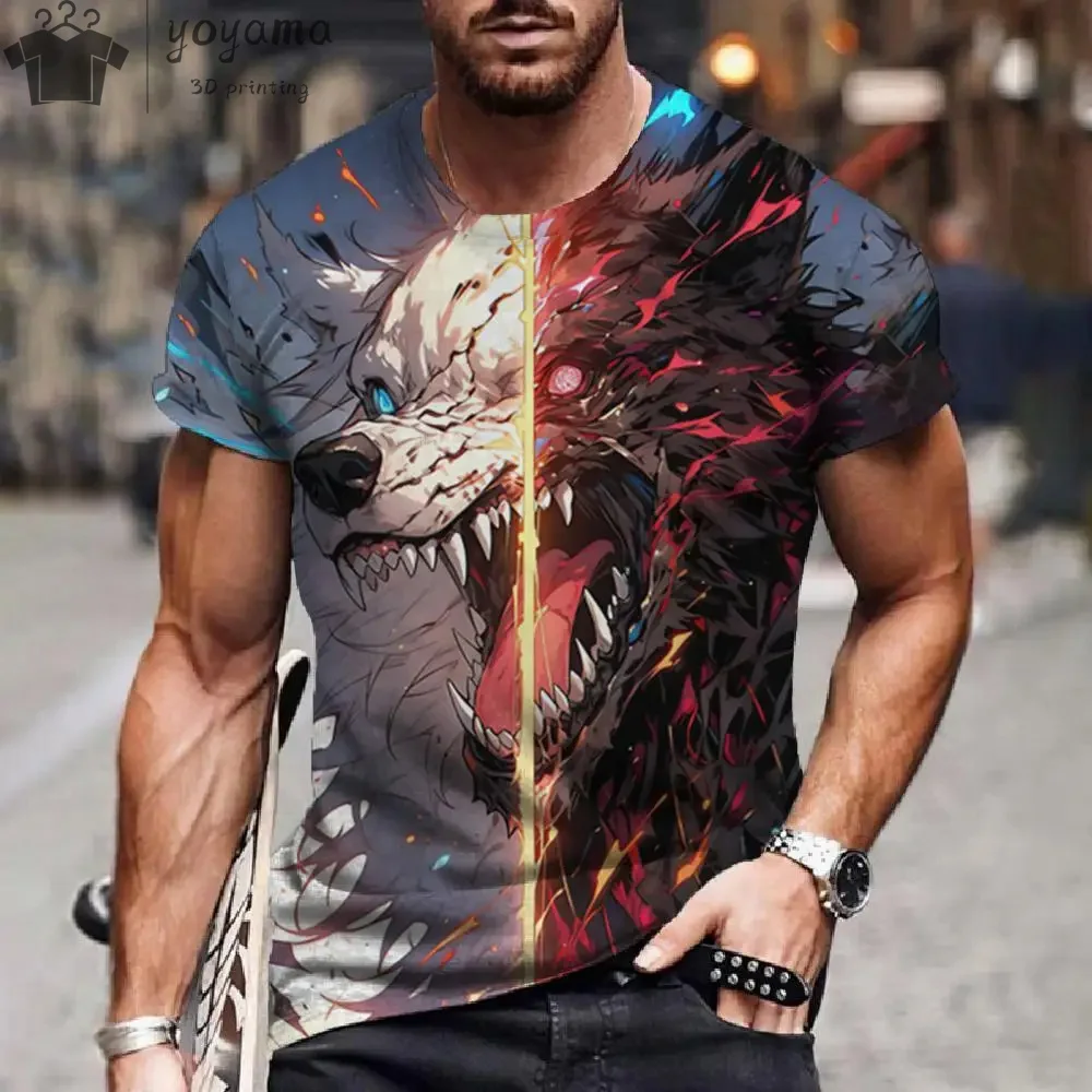 Wolf T-shirt 3D Digital Animal Print Graphic Tee Shirt Men Graphic T shirts Short Sleeve Tee Gym T-shirt Man Oversized T-shirt